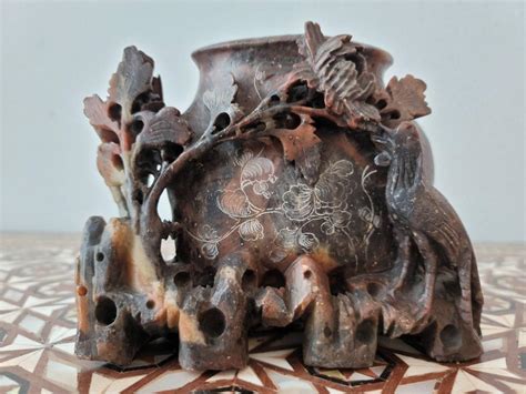 Antique Chinese Carved Soapstone Spill Vase For Sale At Stdibs