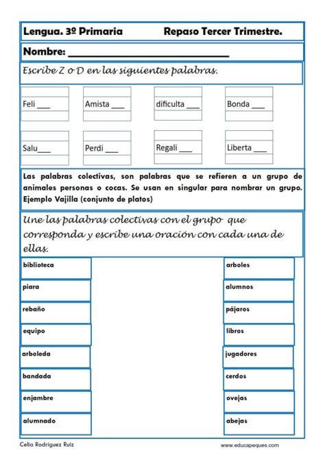 Lengua Tercero Primaria Fichas De Ejercicios Educapeques