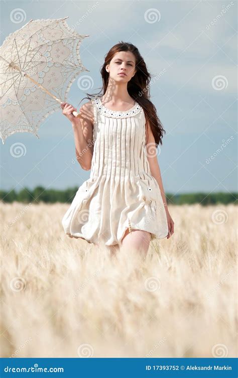 Lonely Woman Walking In Wheat Field Timed Stock Photo Image Of