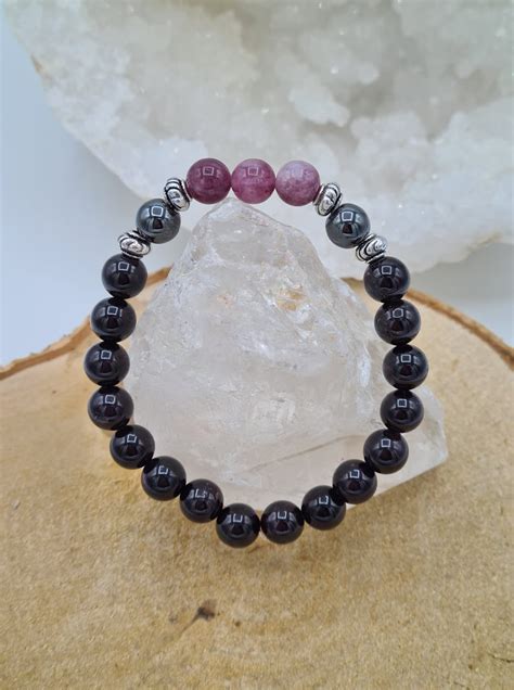 Bracelet grenat hématite lépidolite Lune d Emeraude