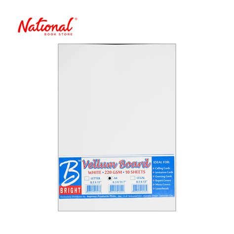 BRIGHT VELLUM BOARD 220GSM 10S WHITE A4 SCHOOL OFFICE SUPPLIES