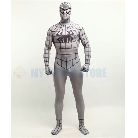 Full Body Gray Spider Man Lycra Spandex Bodysuit Cosplay Zentai Suit