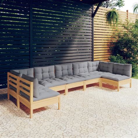 Salon De Jardin Pcs Avec Coussins Gris Bois De Pin Massif Salalis