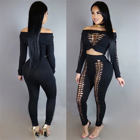 Two Piece Rompers Womens Jumpsuit Sexy Cut Out Long Sleeve Slash Neck