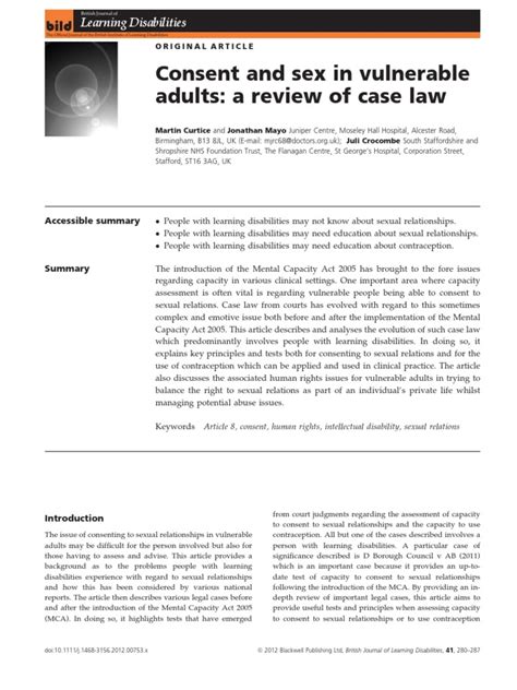 Consent And Sex In Vulnerable Adults A Review Of Case Law Accessible