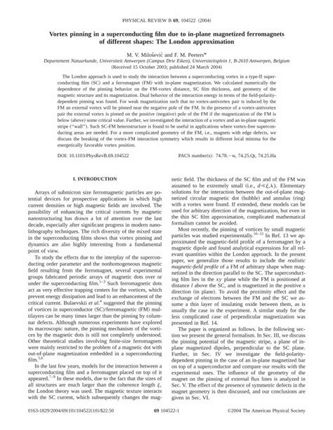 PDF Vortex Pinning In A Superconducting Film Due To In Plane