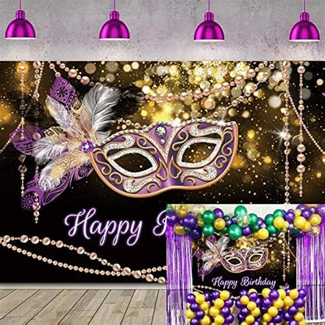 Masquerade Happy Birthday Backdrop 7x5ft Mardi Gras Party Decoration Crystal