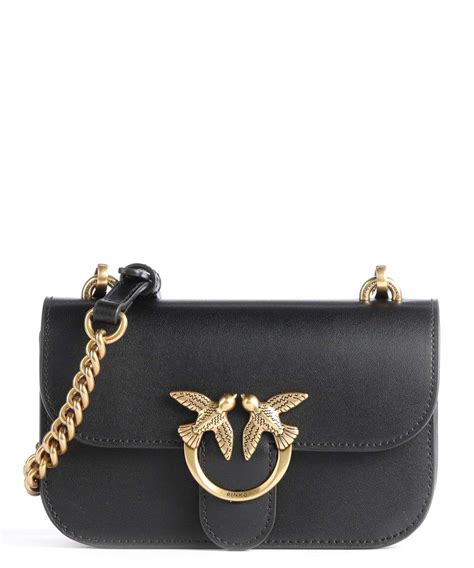 Pinko Love Baby Bell Simply Crossbody Bag Fine Grain Cow Leather Black