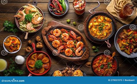 Generative Ai Illustration Hero Shot Of Traditional Spanish Dishes