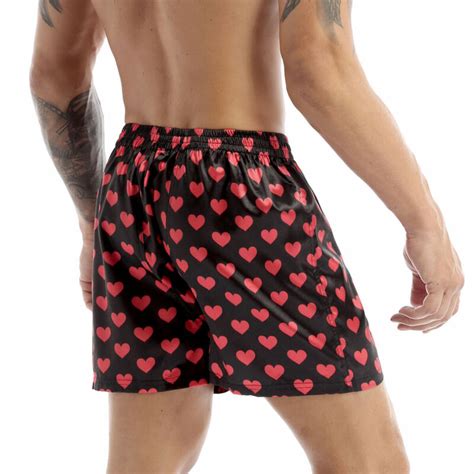 Herren Satin Boxershorts Herzchen Druck Boxer Brief Badeshorts Kurze