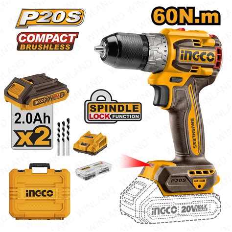 Ingco By Winland Lithium Ion Compact Brushless Cordless Drill V W