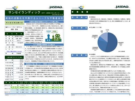 大阪証券取引所jasdaqアナリストレポート新着情報（株式会社サンセイランディック3277）及び景品付きアンケート実施のお知らせ の