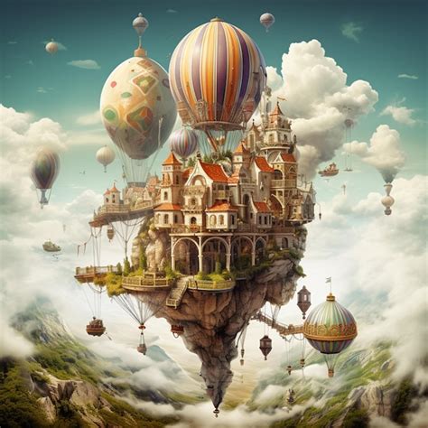 Premium Photo There Are Many Hot Air Balloons Flying Over A Castle In The Sky Generative Ai