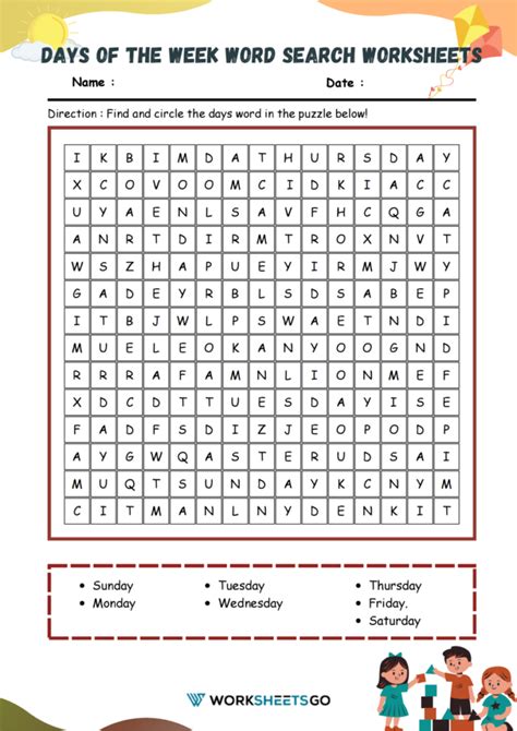 Days Of The Week Word Search Worksheets Worksheetsgo