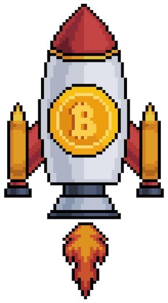 Pixel art Fusée volant avec icône bitcoin Boom Bitcoin Investissement