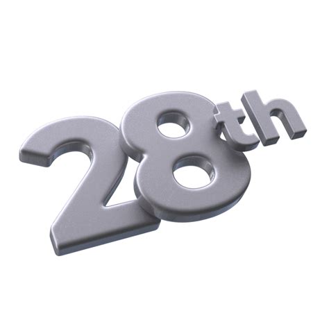 Number 28th 3d Rendering With Silver Color 21114678 Png