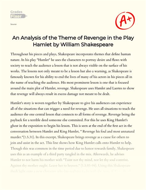 An Analysis Of The Theme Of Revenge In The Play Hamlet By William