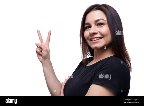 Year Old Brunette Smiling Woman Of European Appearance Stock Photo Alamy