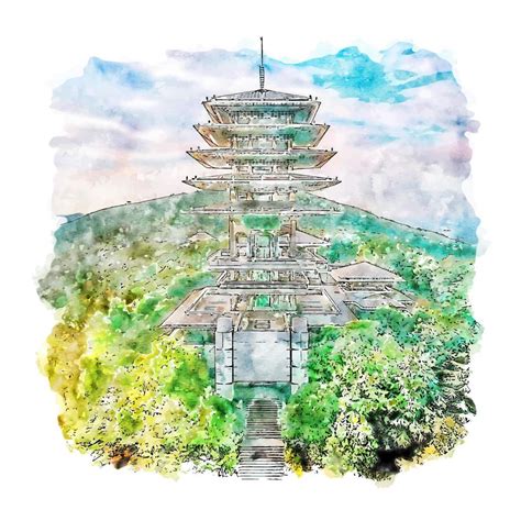 Hangzhou China Watercolor Sketch Hand Drawn Illustration 9879019 Vector