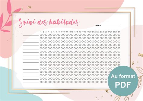 Suivi Des Habitudes Mensuel Traqueur D Habitudes Sant Etsy France