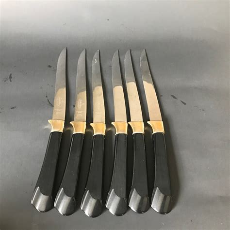 Vintage GLO HILL Of Canada Gold N Ebony 1950 S Steakmates Knives With