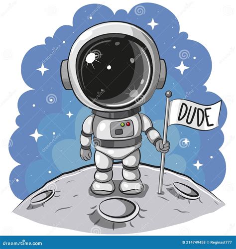 Cartoon Astronauta Na Lua Sobre Fundo Espacial Ilustração do Vetor