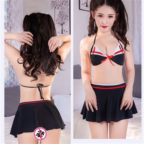 Sexy Lingerie Halter Neck Tie Red Bow Embellished Stretch Skinny Sunscreen Skirt Suit Bikini Hot