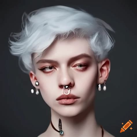 Image Of A Genderless Being With Piercings And White Hair On Craiyon