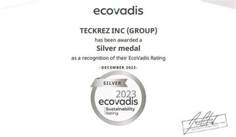 Teckrez Achieves EcoVadis TfS Silver Medal For Sustainability Teckrez LLC