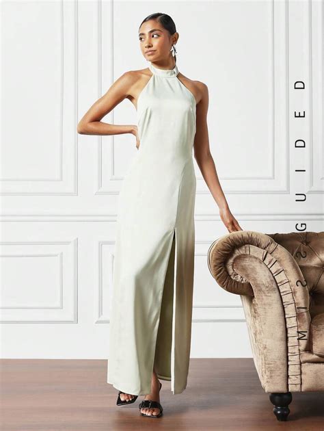 Missguided Double Slit Halter Dress Shein Usa