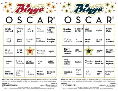 The Oscars Red Carpet Bingo