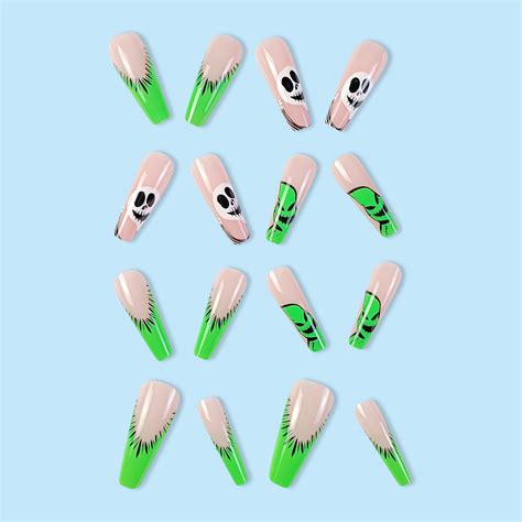 Fofosbeauty 24 Pcs Coffin False Nails Press On Nails Designs 2023 Ghost Green