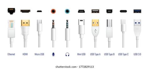 White Usb Types Port Plug Cables Stock Vector (Royalty Free) 1772829113 ...