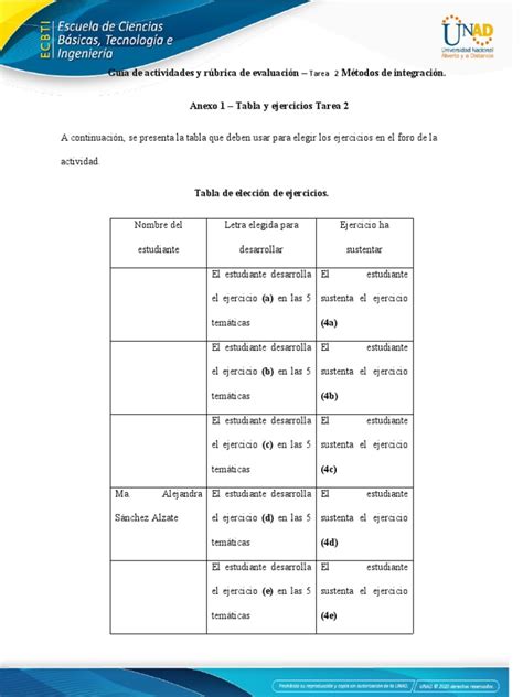 Anexo 1 Tabla Y Ejercicios Tarea 2 Pdf Integral Zona