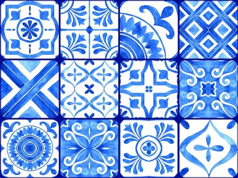 Premium Vector Portuguese Azulejo Tiles Collection Blue And White