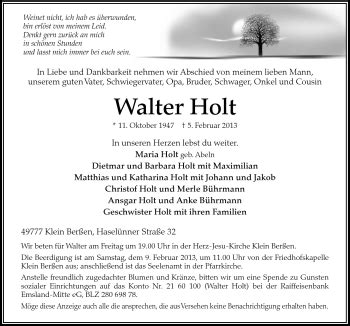 Traueranzeigen Von Walter Holt Noz Trauerportal