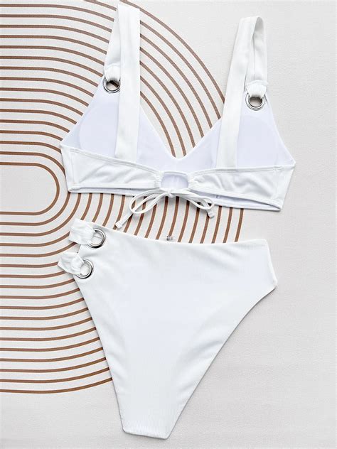 Uaang Up Women Swimsuit High Waist Bikini White Swimwear Female