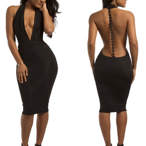 V Neck Backless Bodycon Club Dress On Luulla