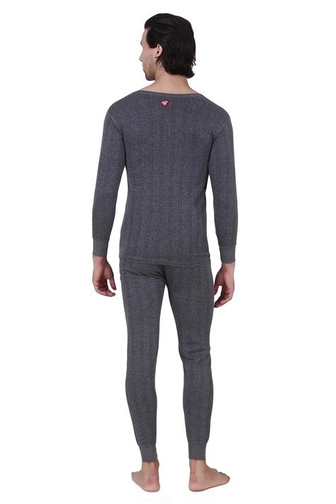 Buy Hap Mens Quilted Thermal Set Round Neck Top Trouser Dark Grey