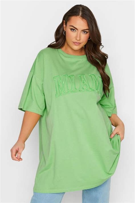 YOURS Plus Size Curve Green 'Miami' Tunic T-Shirt | Yours Clothing