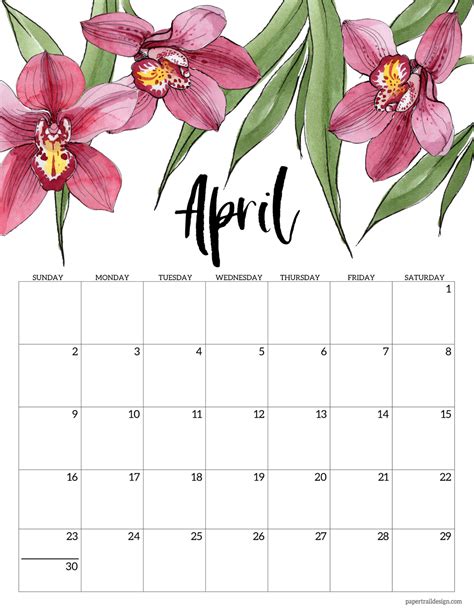 Free Printable Calendar Floral Paper Trail Design