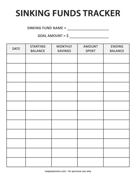 Free Printable Sinking Funds Tracker Template