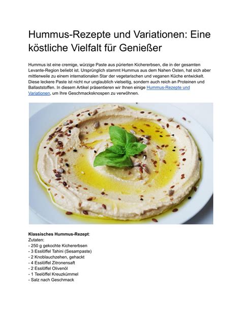 Hummus Rezepte und Variationen Eine köstliche Vielfalt für Genießer