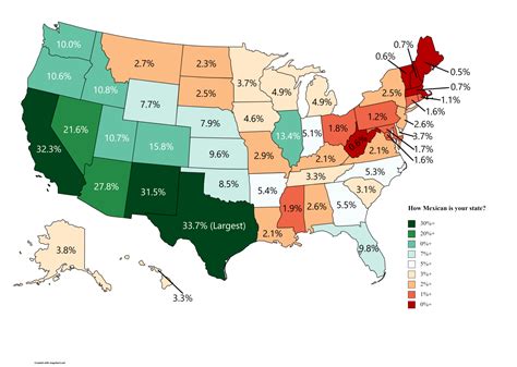 Mexican Population Percentage in each U.S. State... - Maps on the Web