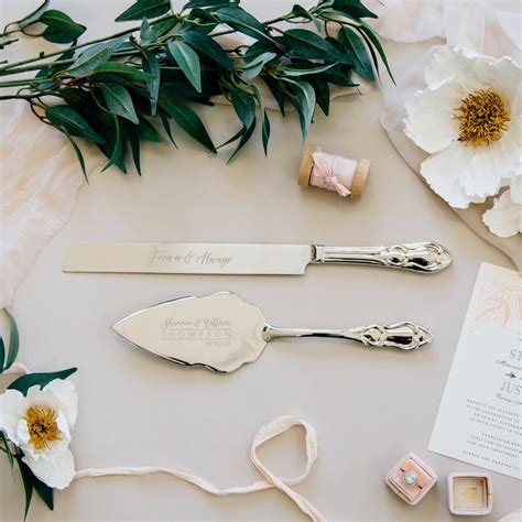 Personalized Silver Wedding Cake Knife And Server Set 2pc Engraved