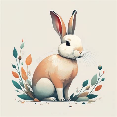 Cute Rabbit Sitting On The Ground With Autumn Leaves Vector