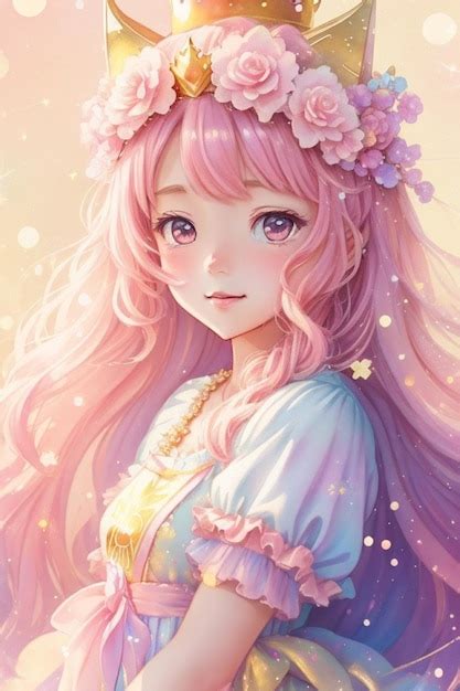 Premium Photo Crowned Wonder Illustrating A Cute Anime Princess With