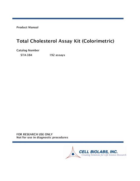 PDF Total Cholesterol Assay Kit Colorimetric Product Manual Total