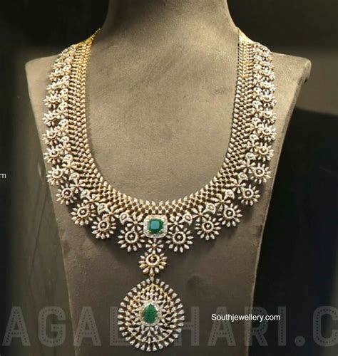 Diamond And Emerald Haram Indian Jewellery Designs