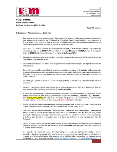 Enunciado Primer Parcial ISI BSI 09 Administracion De Negocios Studocu